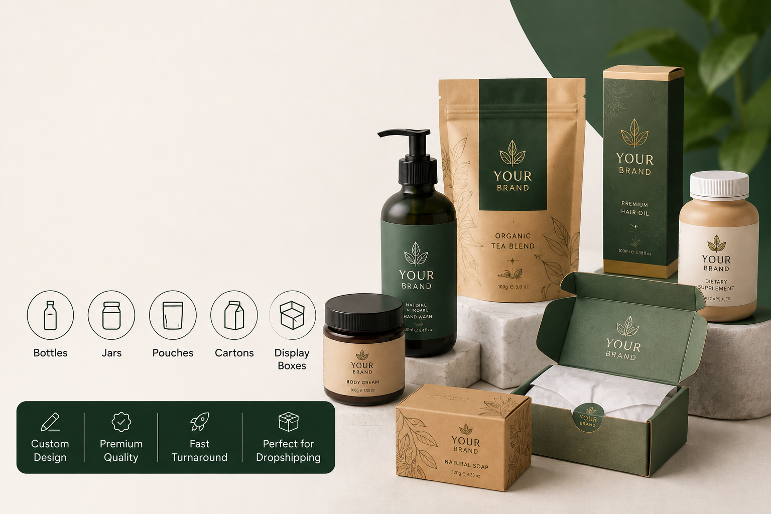 Custom branded supplement bottle packaging
