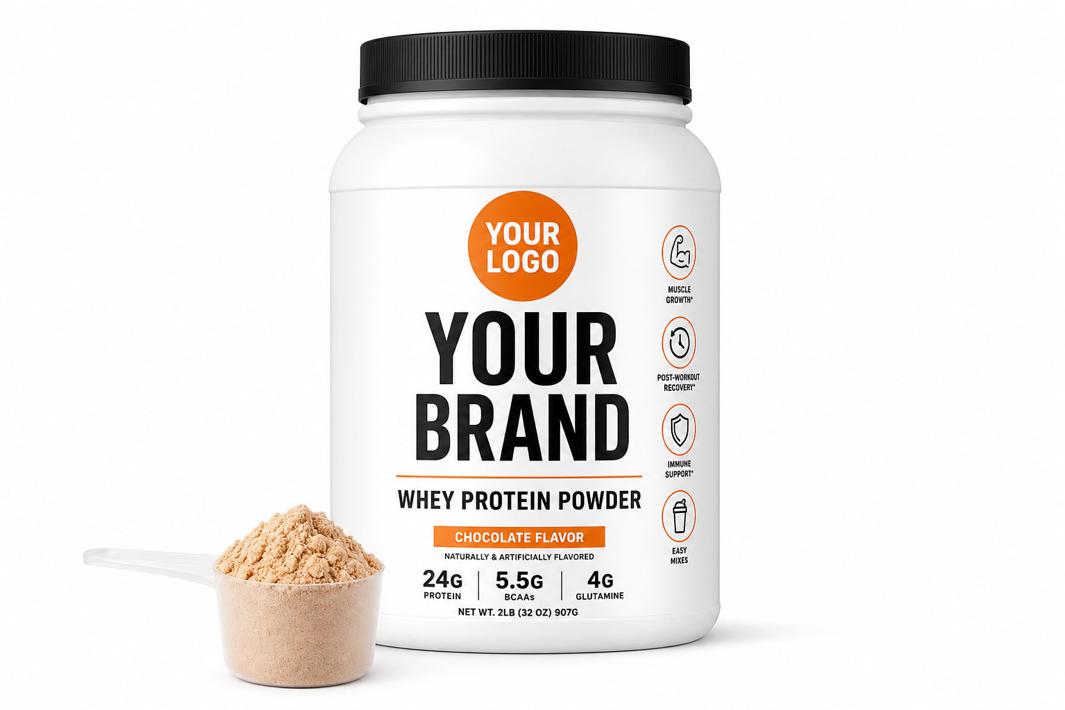 Protein powder supplement tub for supplement order fulfillment